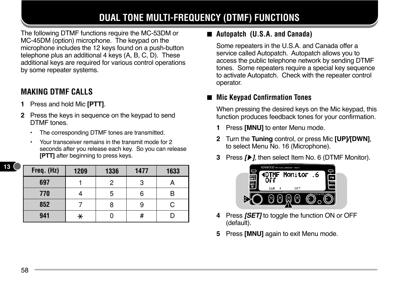 Dual tone multi-frequency (dtmf) functions, Making dtmf calls | Kenwood TM-V7E User Manual | Page 64 / 100