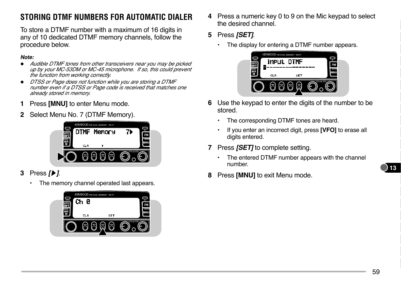 Storing dtmf numbers for automatic dialer | Kenwood TM-V7E User Manual | Page 65 / 100