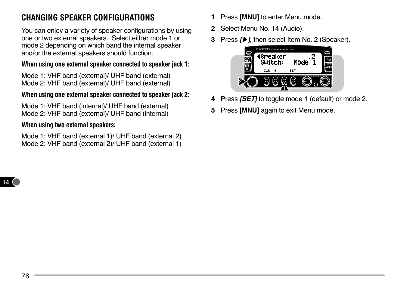 Changing speaker configurations | Kenwood TM-V7E User Manual | Page 82 / 100