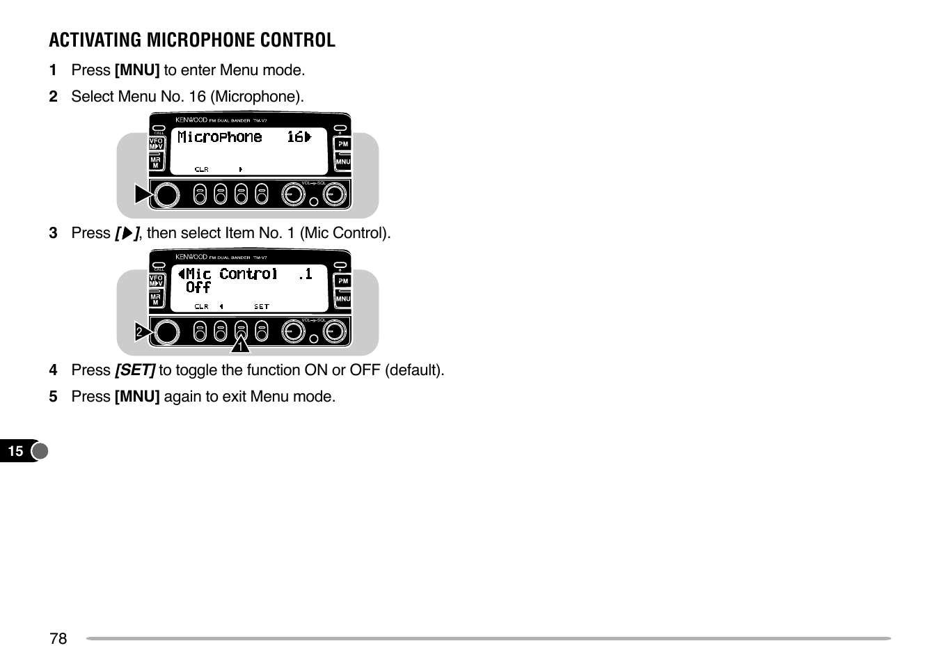 Activating microphone control | Kenwood TM-V7E User Manual | Page 84 / 100