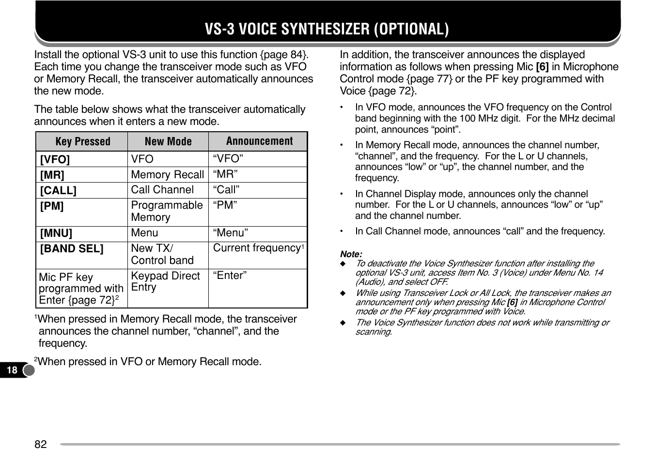 Vs-3 voice synthesizer (optional) | Kenwood TM-V7E User Manual | Page 88 / 100