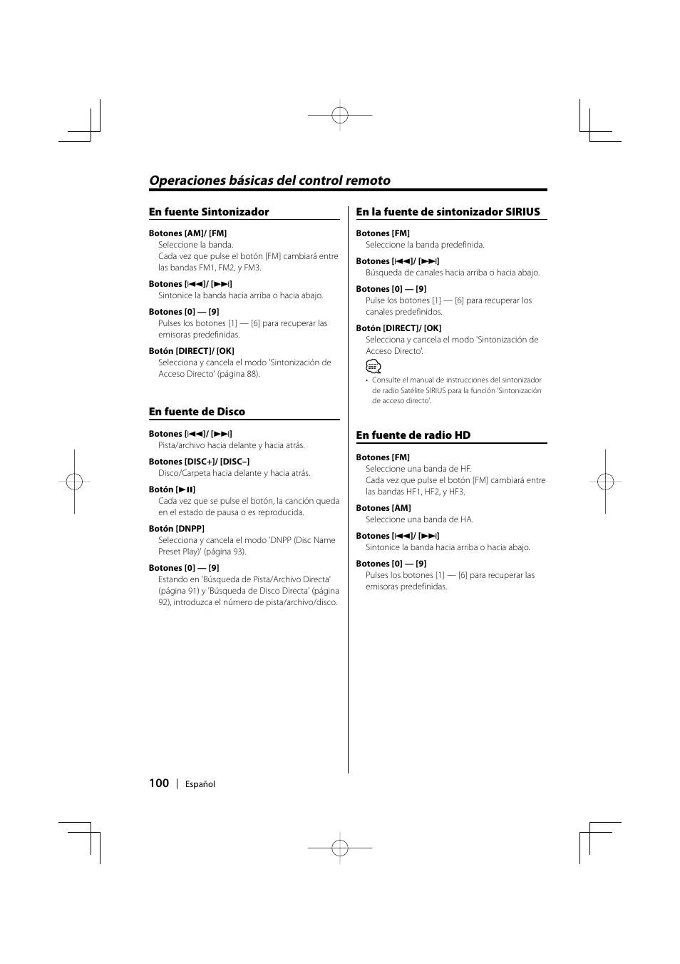 Operaciones básicas del control remoto | Kenwood EZ500 User Manual | Page 100 / 112