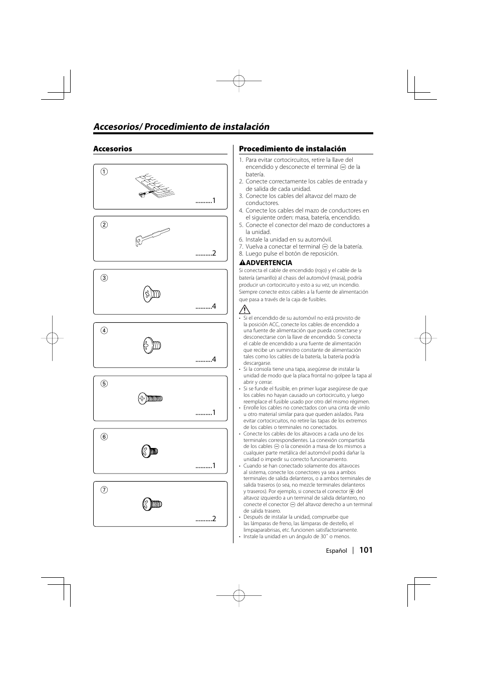 Accesorios/ procedimiento de instalación | Kenwood EZ500 User Manual | Page 101 / 112