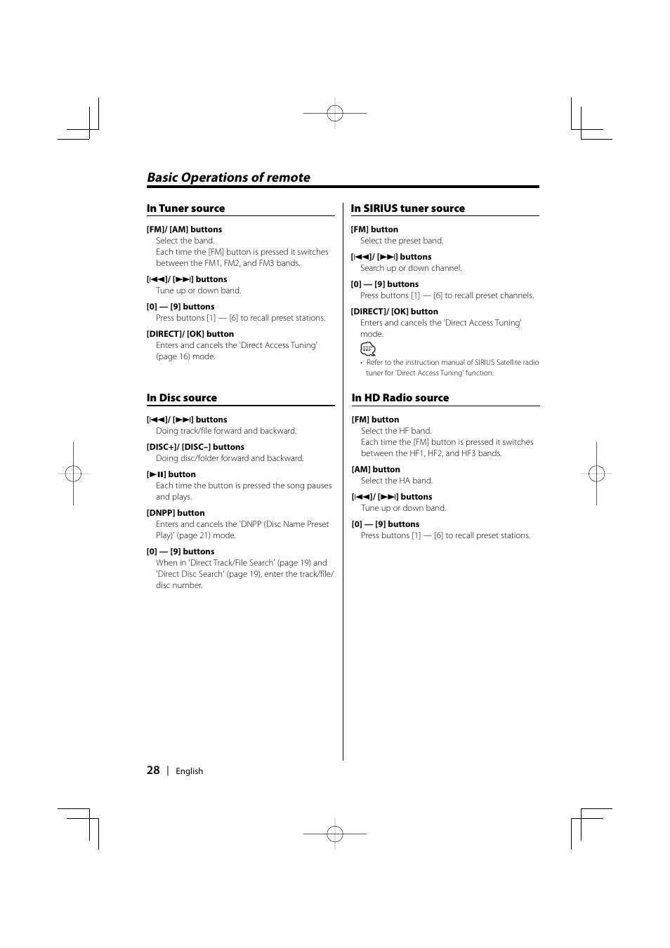 Basic operations of remote | Kenwood EZ500 User Manual | Page 28 / 112