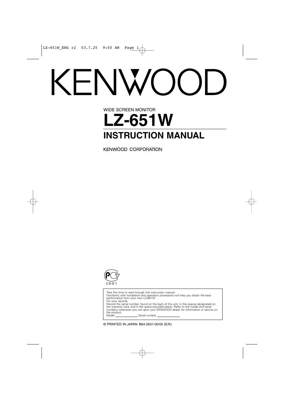 Kenwood LZ-651W User Manual | 10 pages