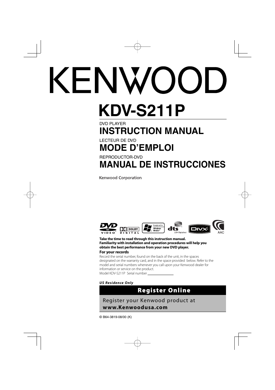 Kenwood KDV-S211P User Manual | 68 pages