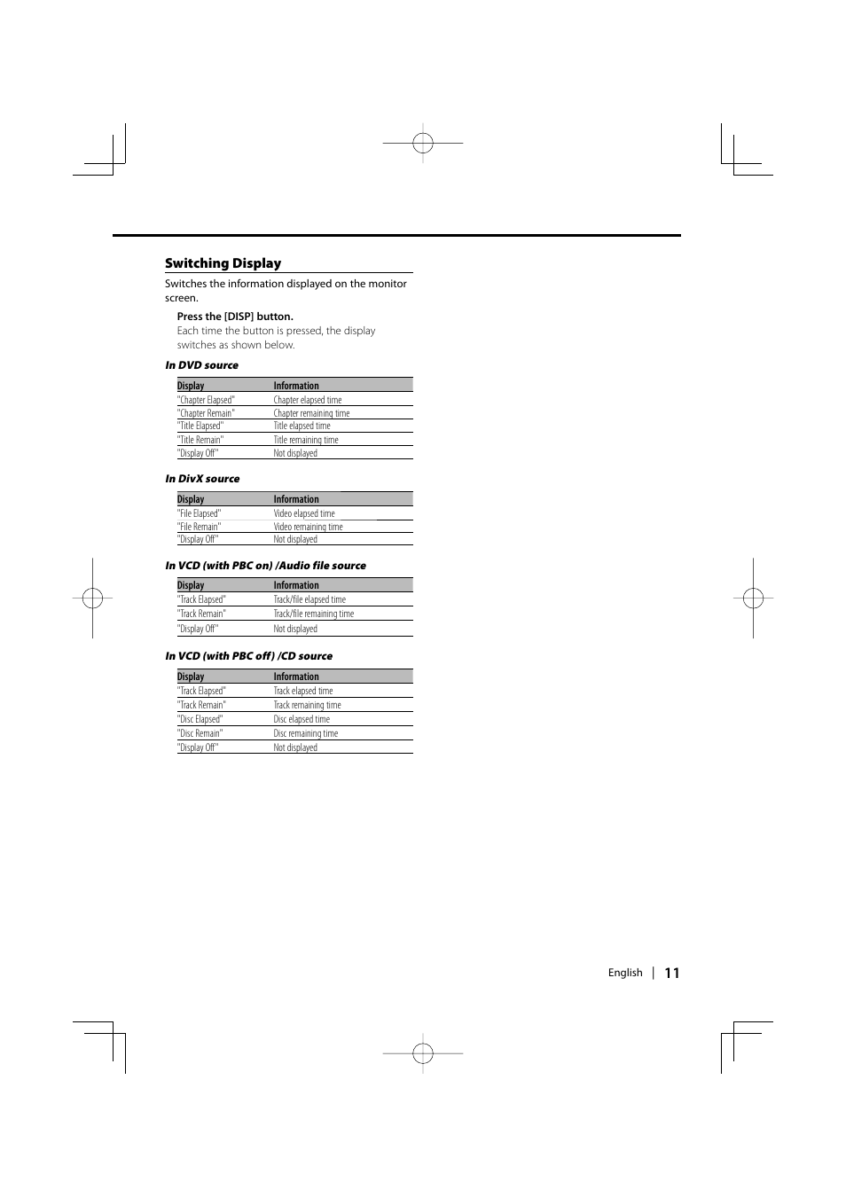 Switching display | Kenwood KDV-S211P User Manual | Page 11 / 68