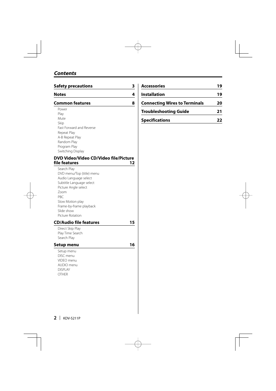 Kenwood KDV-S211P User Manual | Page 2 / 68