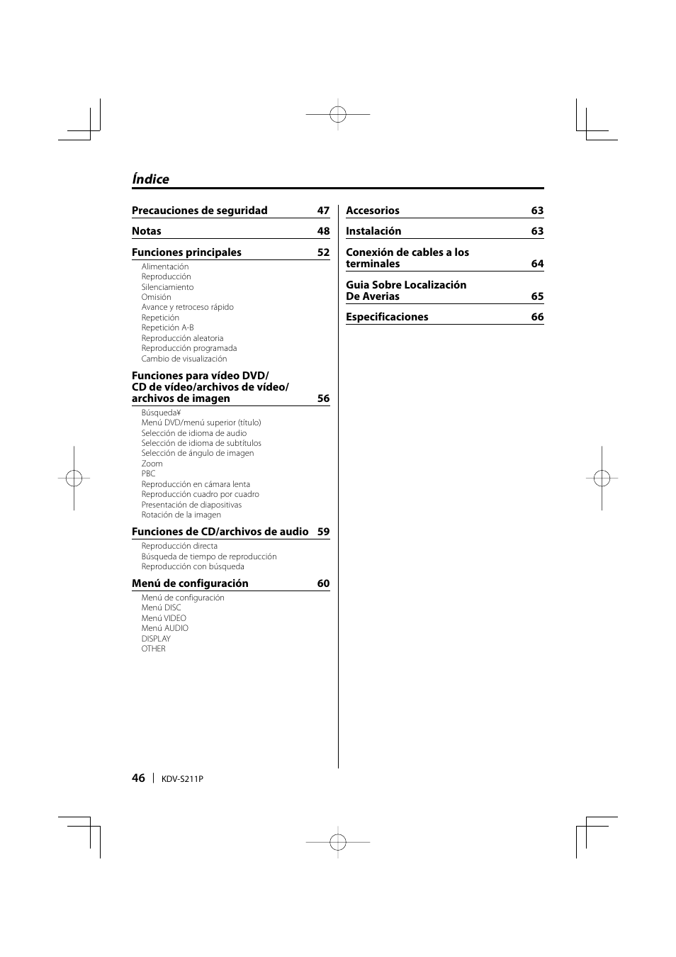 Índice | Kenwood KDV-S211P User Manual | Page 46 / 68