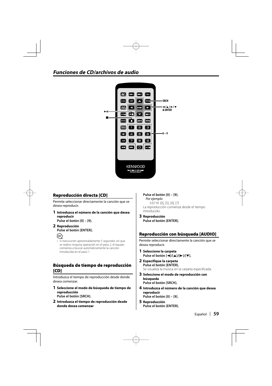 Funciones de cd/archivos de audio | Kenwood KDV-S211P User Manual | Page 59 / 68