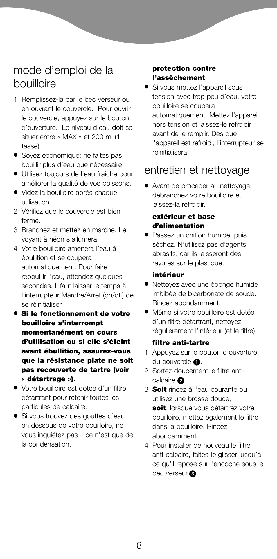 Mode d’emploi de la bouilloire, Entretien et nettoyage | Kenwood JK940 User Manual | Page 11 / 44