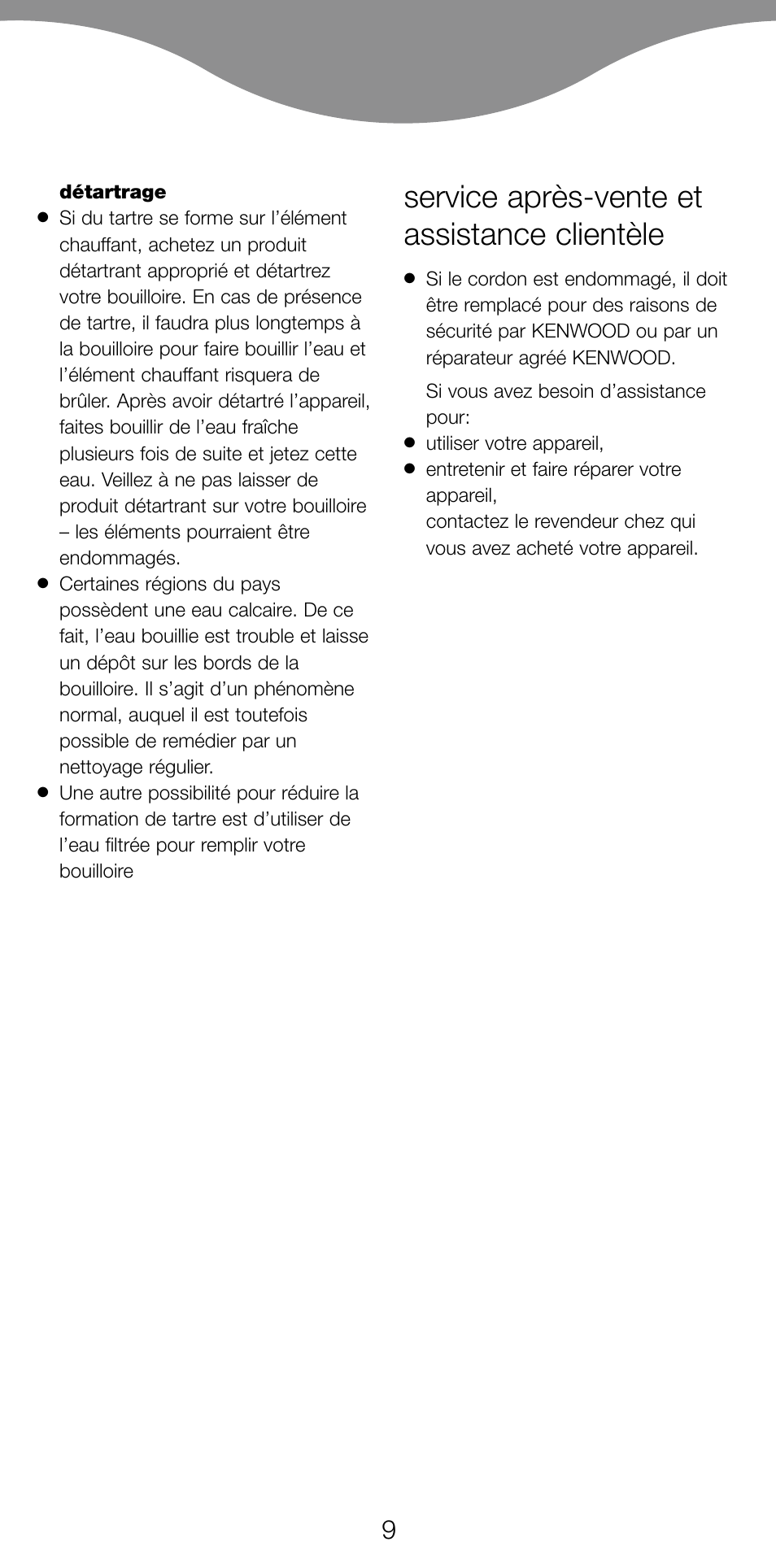 Service après-vente et assistance clientèle | Kenwood JK940 User Manual | Page 12 / 44