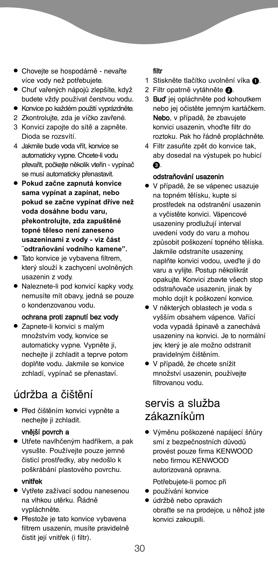 Údržba a čištění, Servis a služba zákazníkům | Kenwood JK940 User Manual | Page 33 / 44