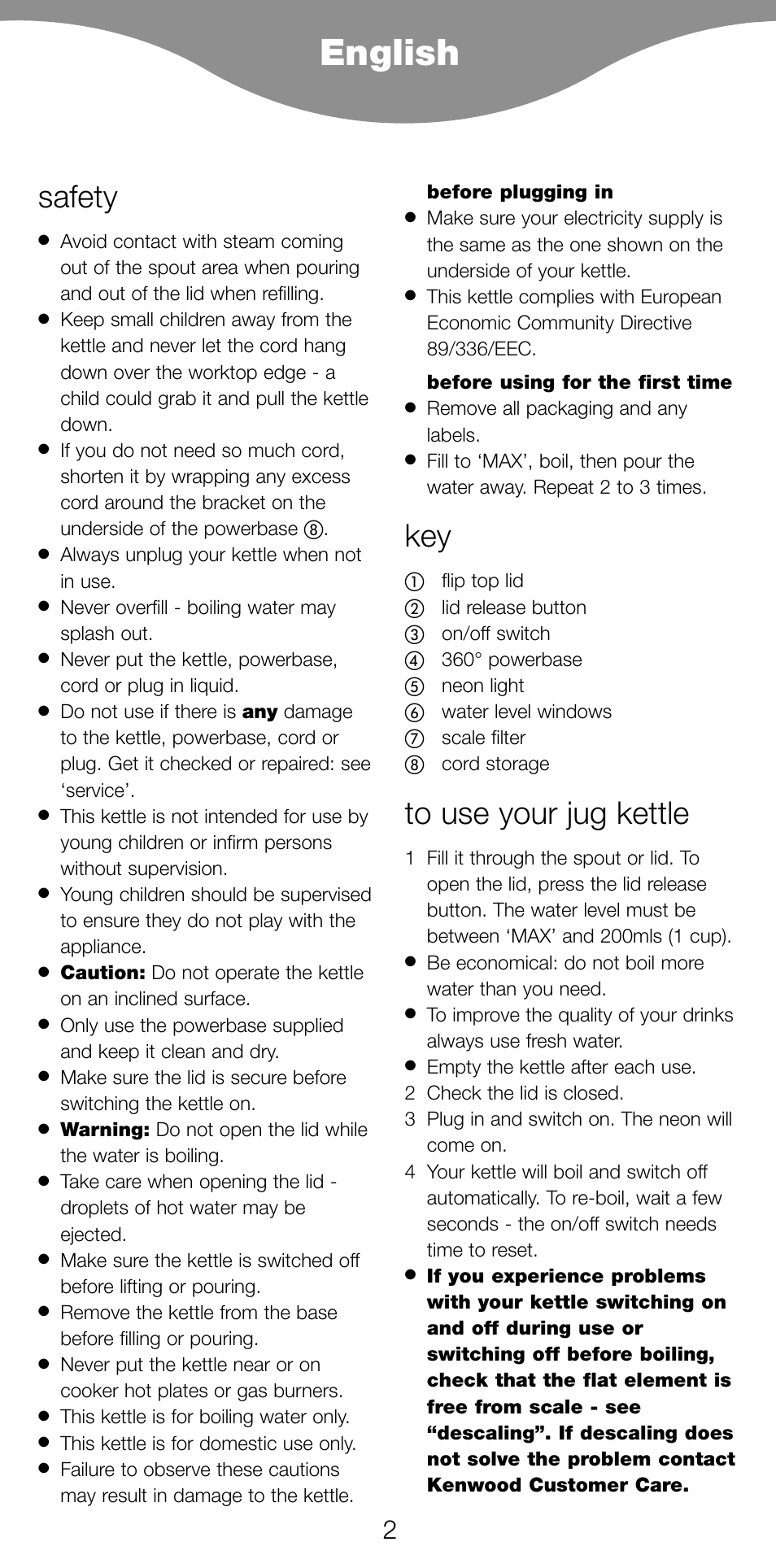 English, Safety | Kenwood JK940 User Manual | Page 5 / 44