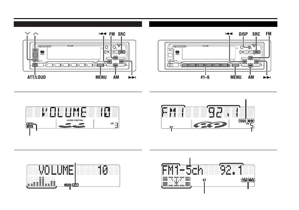 Buttons and display, Basic operations, Tuner features | F m 1, Lume 10 vo | Kenwood KRC-859C User Manual | Page 5 / 46