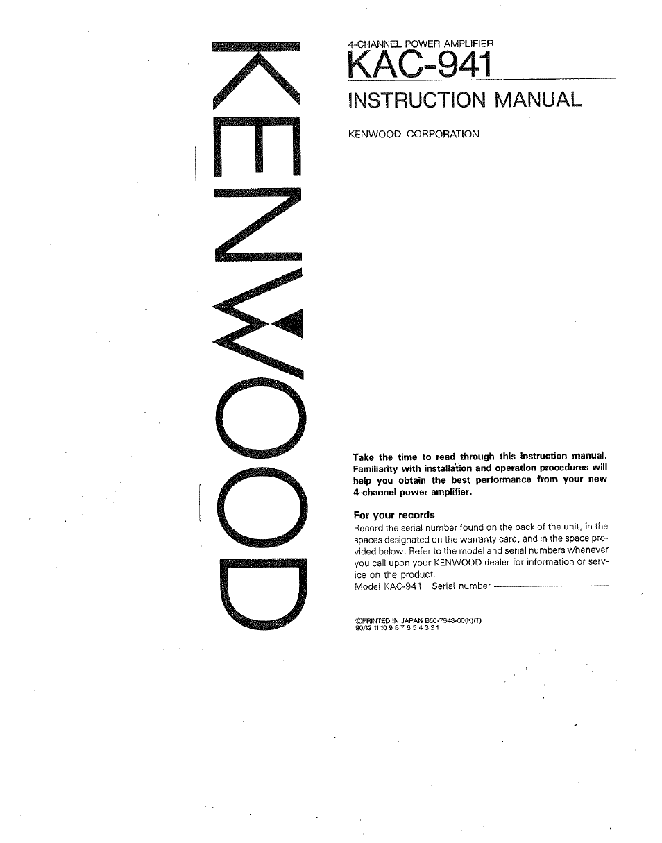 Kenwood KAC 941 User Manual | 6 pages