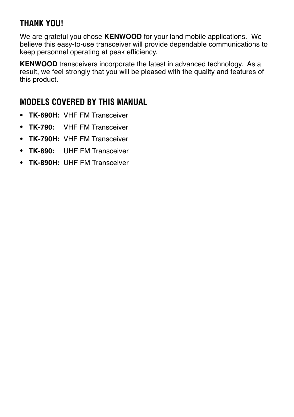 Models covered by this manual | Kenwood TK-690 User Manual | Page 2 / 23