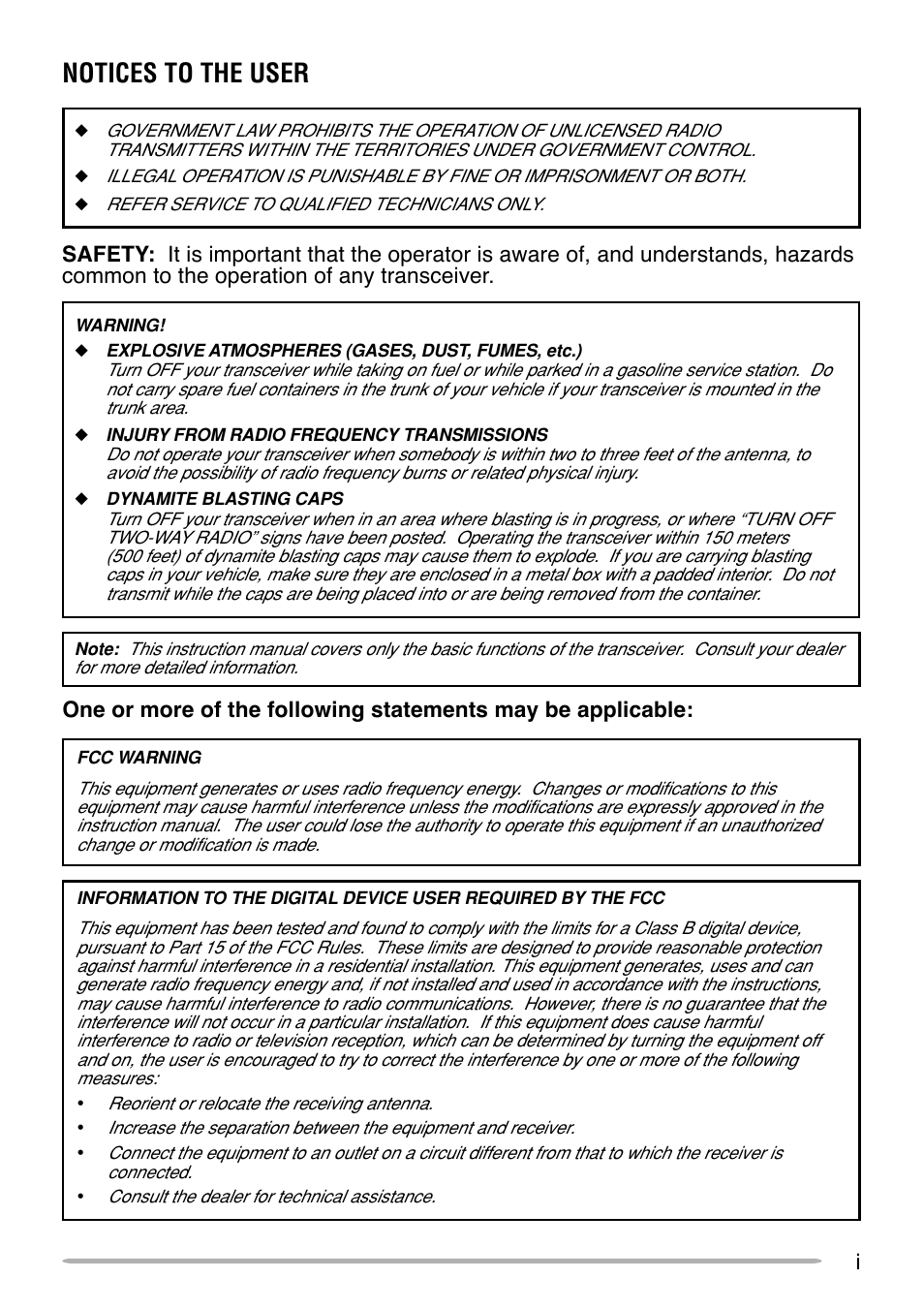 Notices to the user | Kenwood TK-690 User Manual | Page 3 / 23