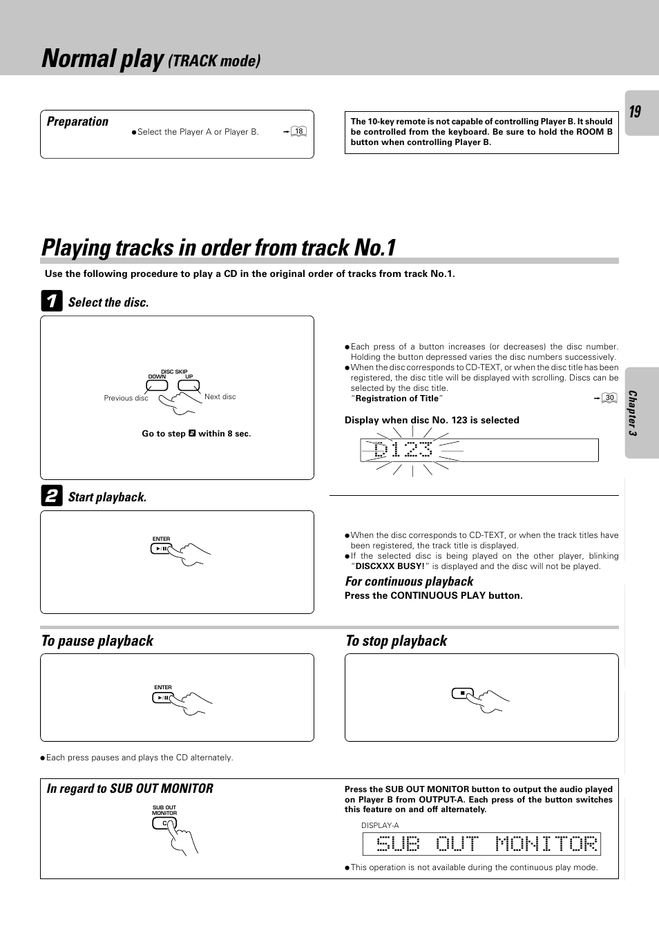 Normal play, Playing tracks in order from track no.1, Track mode) | Kenwood CD-4900M User Manual | Page 19 / 44