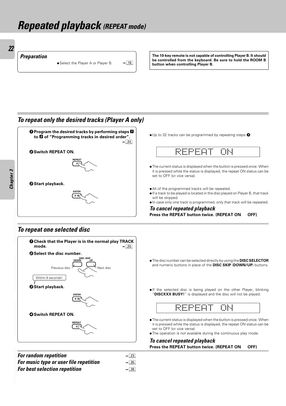 Repeated playback, Repeat mode) | Kenwood CD-4900M User Manual | Page 22 / 44