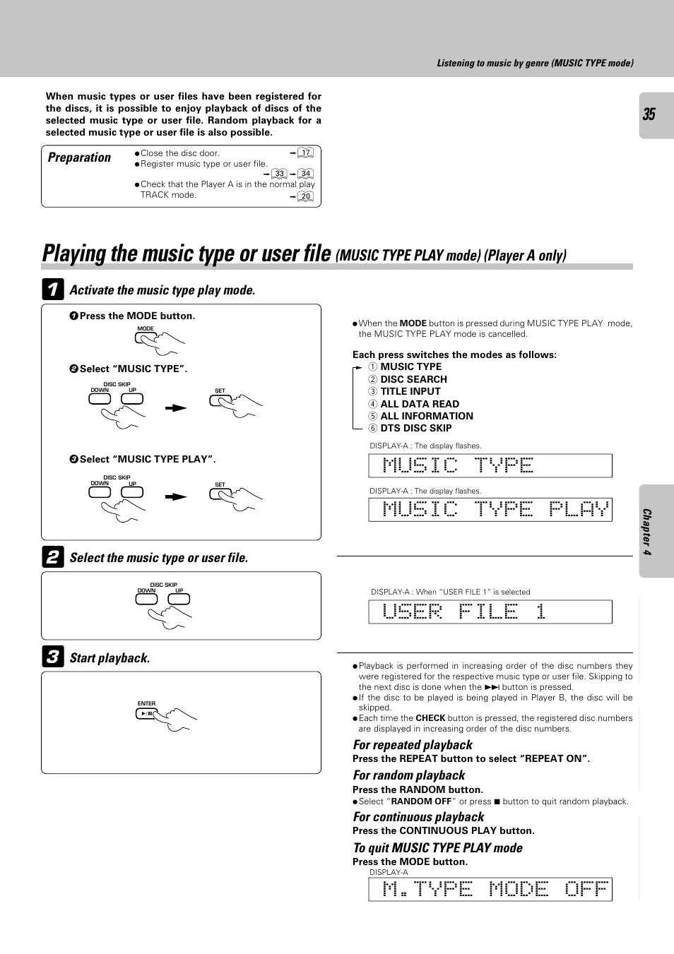 Playing the music type or user file | Kenwood CD-4900M User Manual | Page 35 / 44