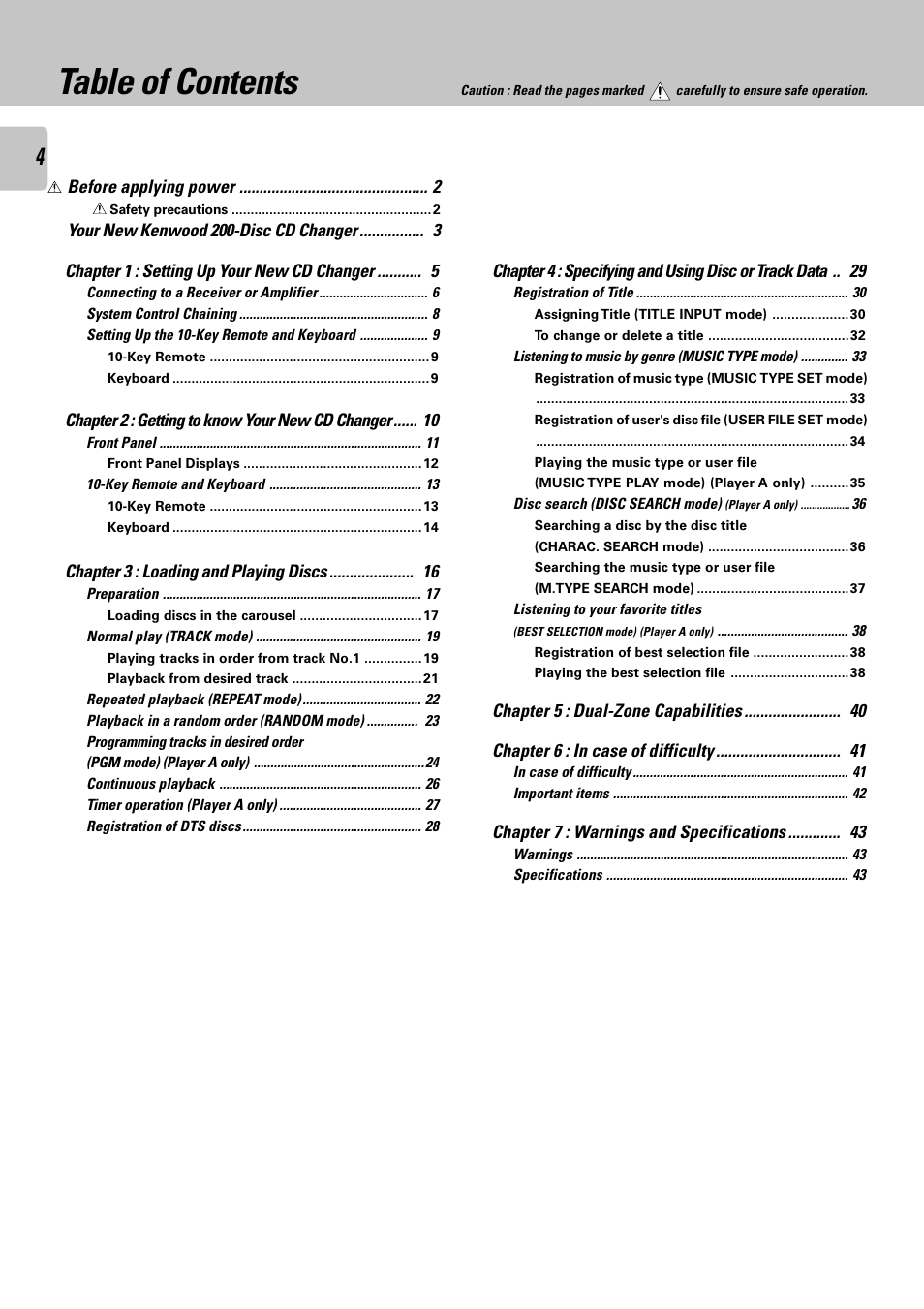 Kenwood CD-4900M User Manual | Page 4 / 44