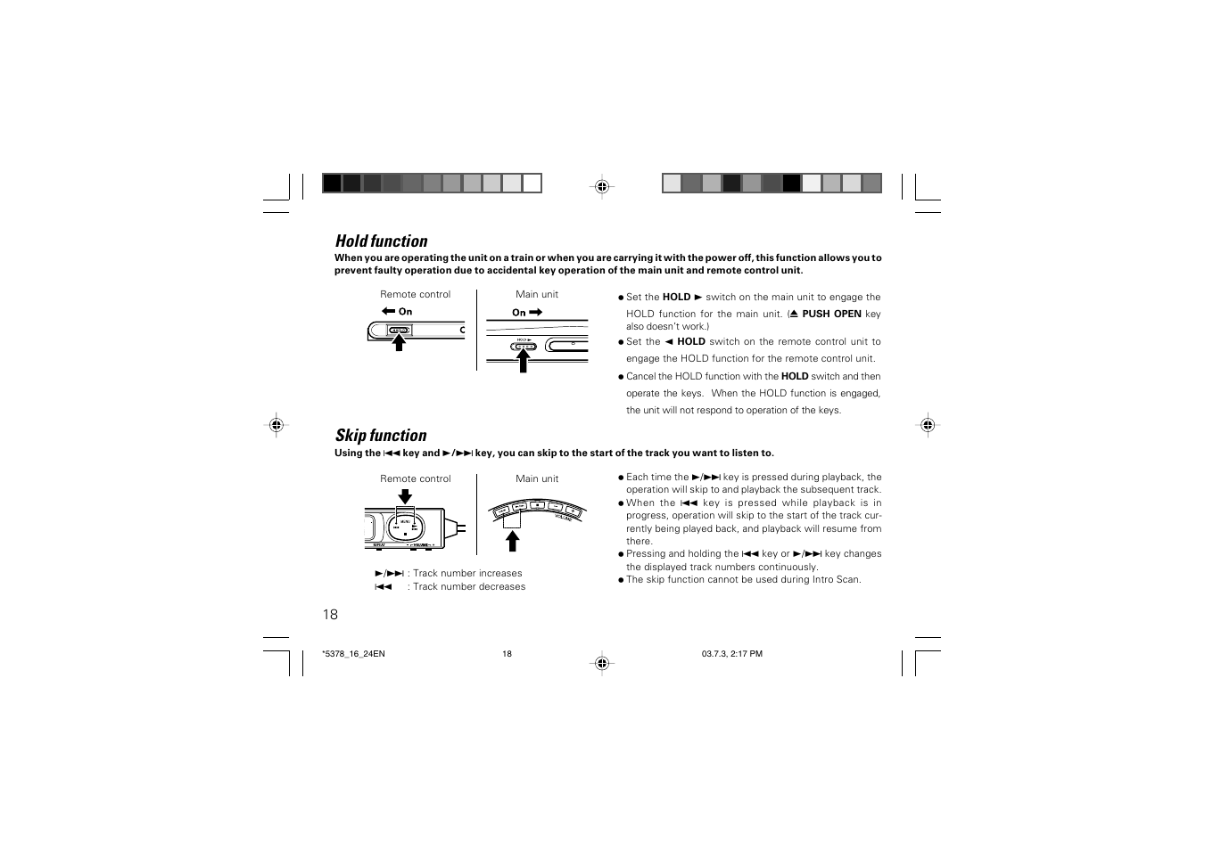 Hold function, Skip function | Kenwood DPC-X937 User Manual | Page 18 / 44