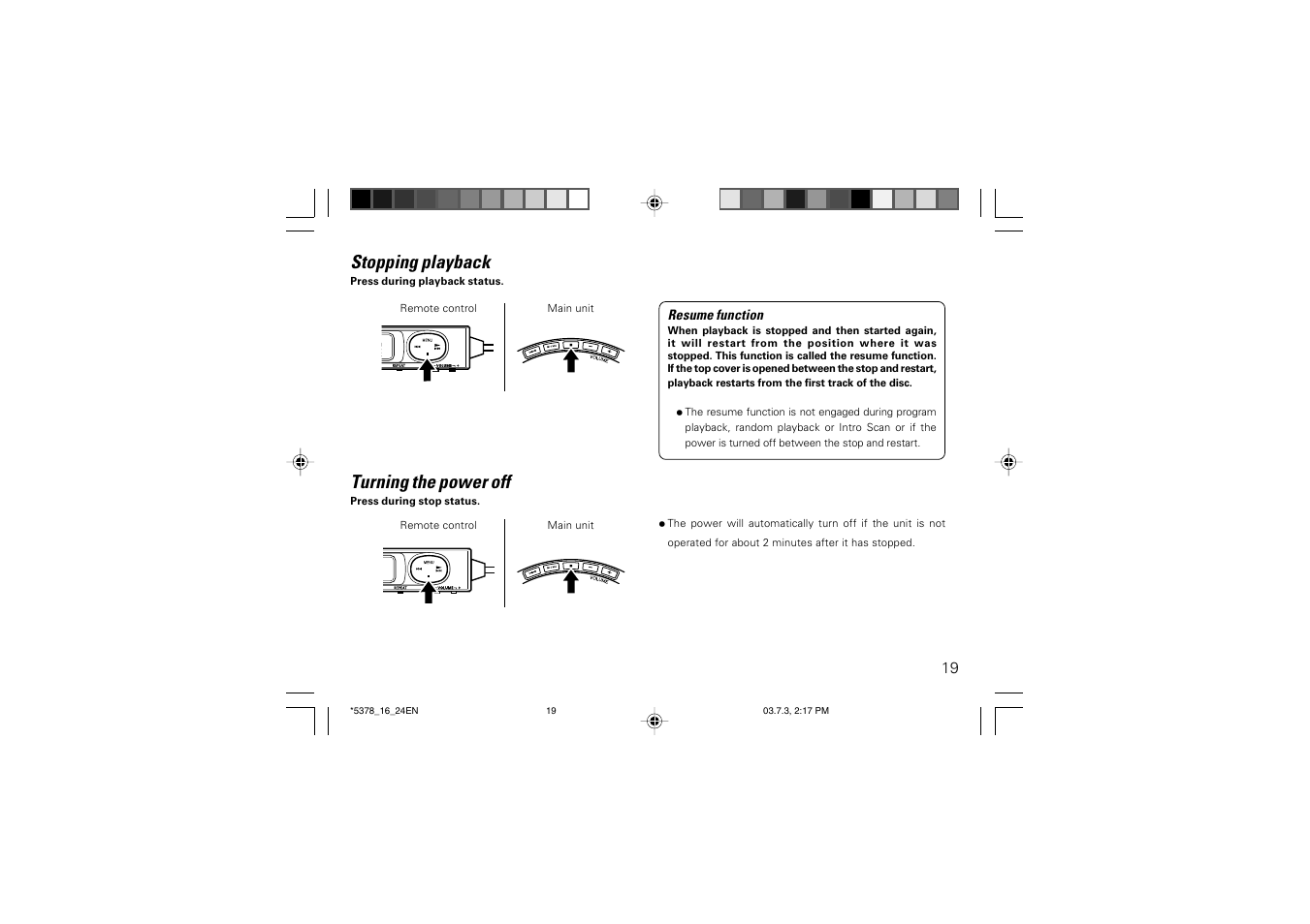 Stopping playback, Turning the power off | Kenwood DPC-X937 User Manual | Page 19 / 44