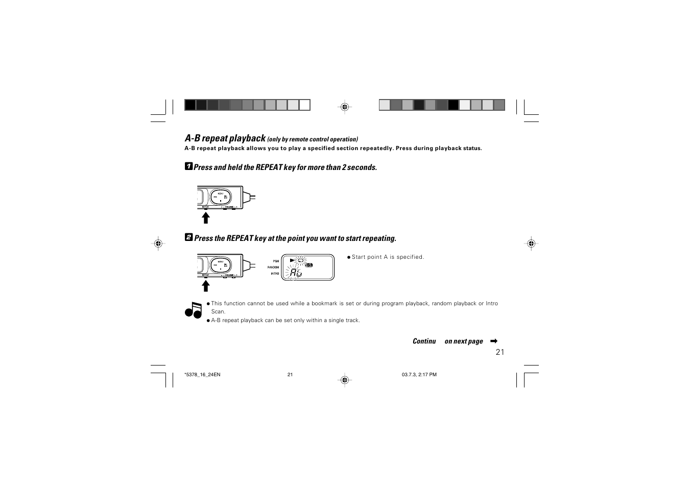 A-b repeat playback | Kenwood DPC-X937 User Manual | Page 21 / 44