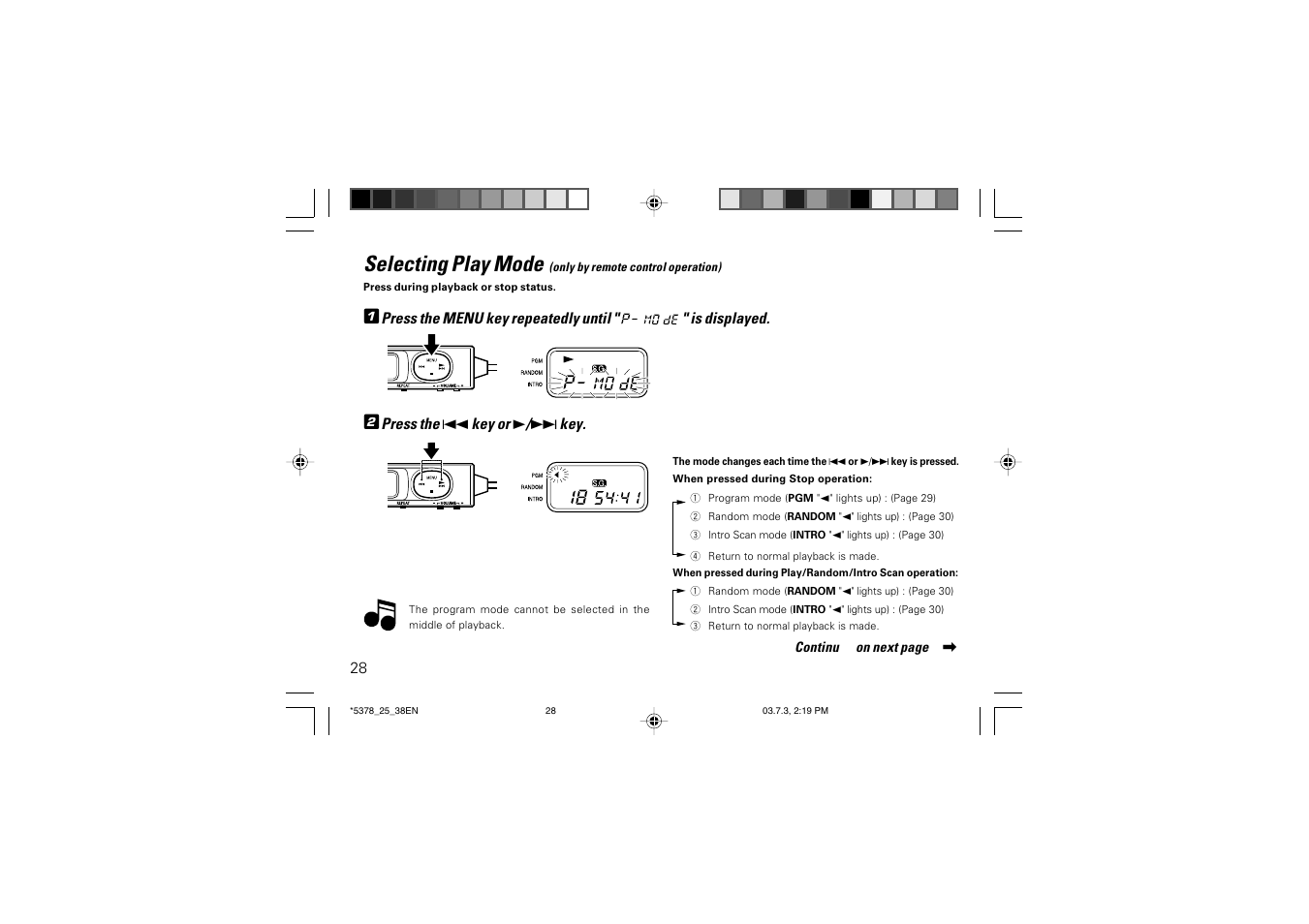 Selecting play mode | Kenwood DPC-X937 User Manual | Page 28 / 44