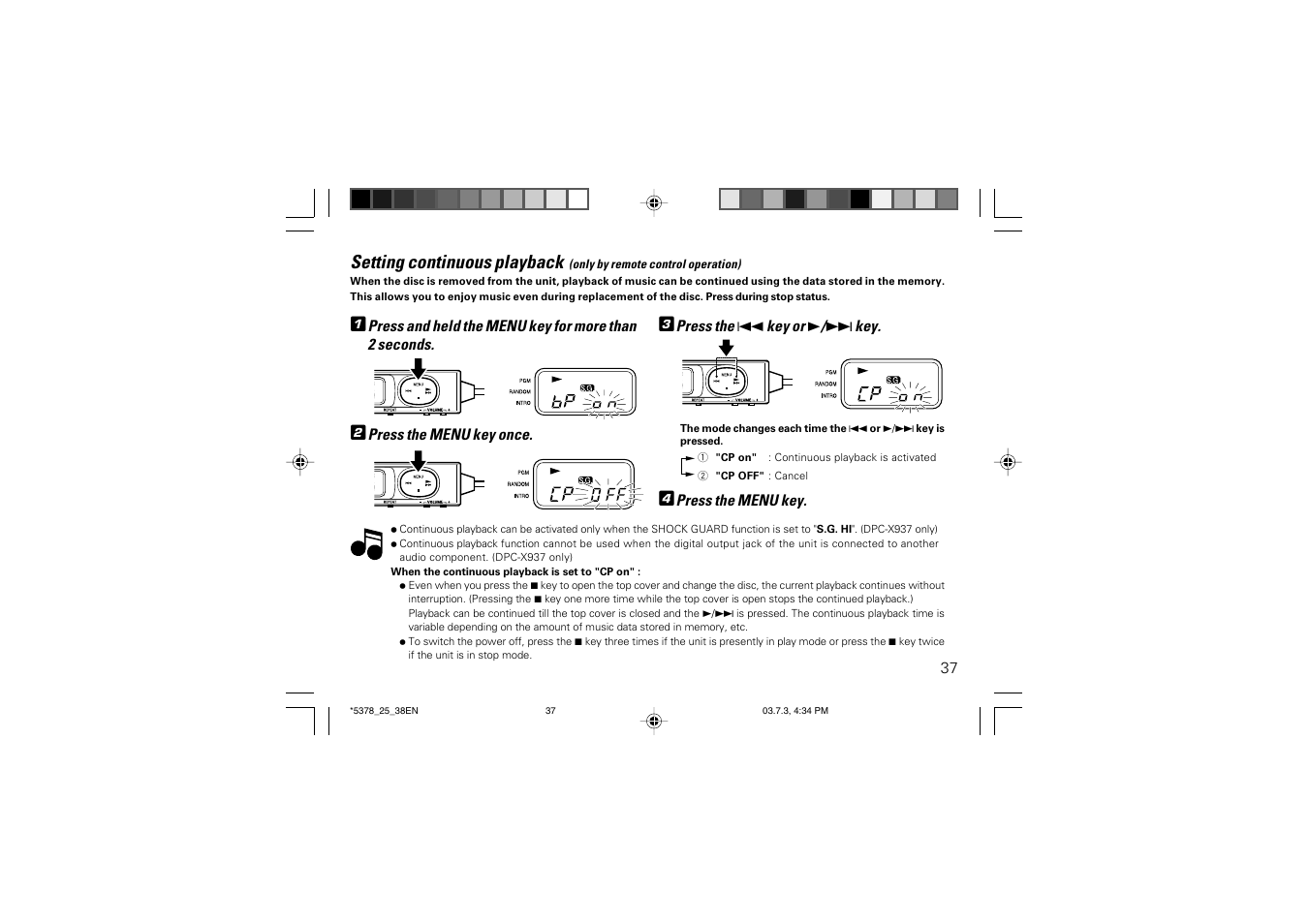 Setting continuous playback | Kenwood DPC-X937 User Manual | Page 37 / 44