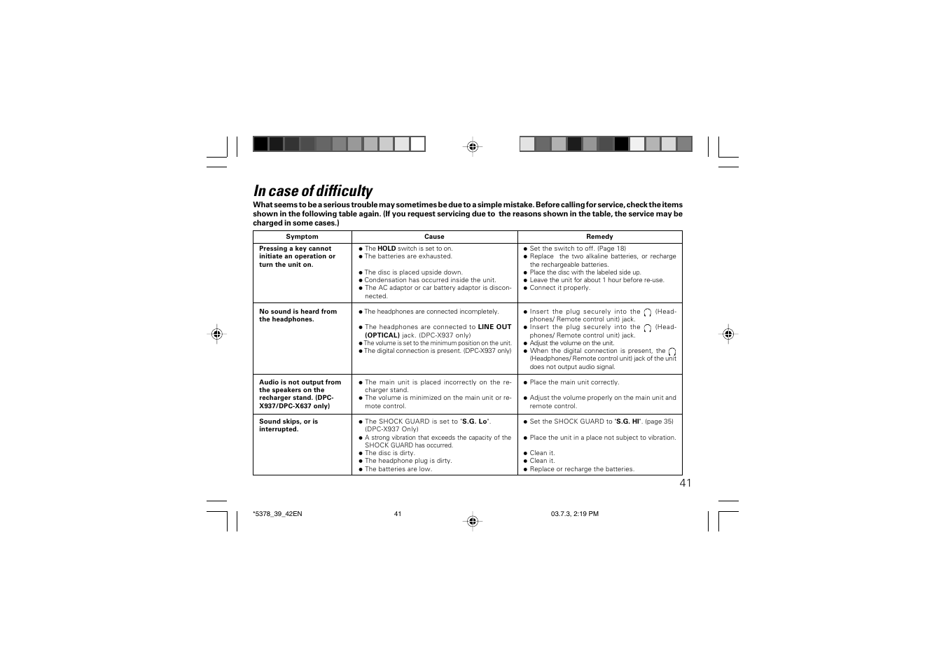 In case of difficulty | Kenwood DPC-X937 User Manual | Page 41 / 44