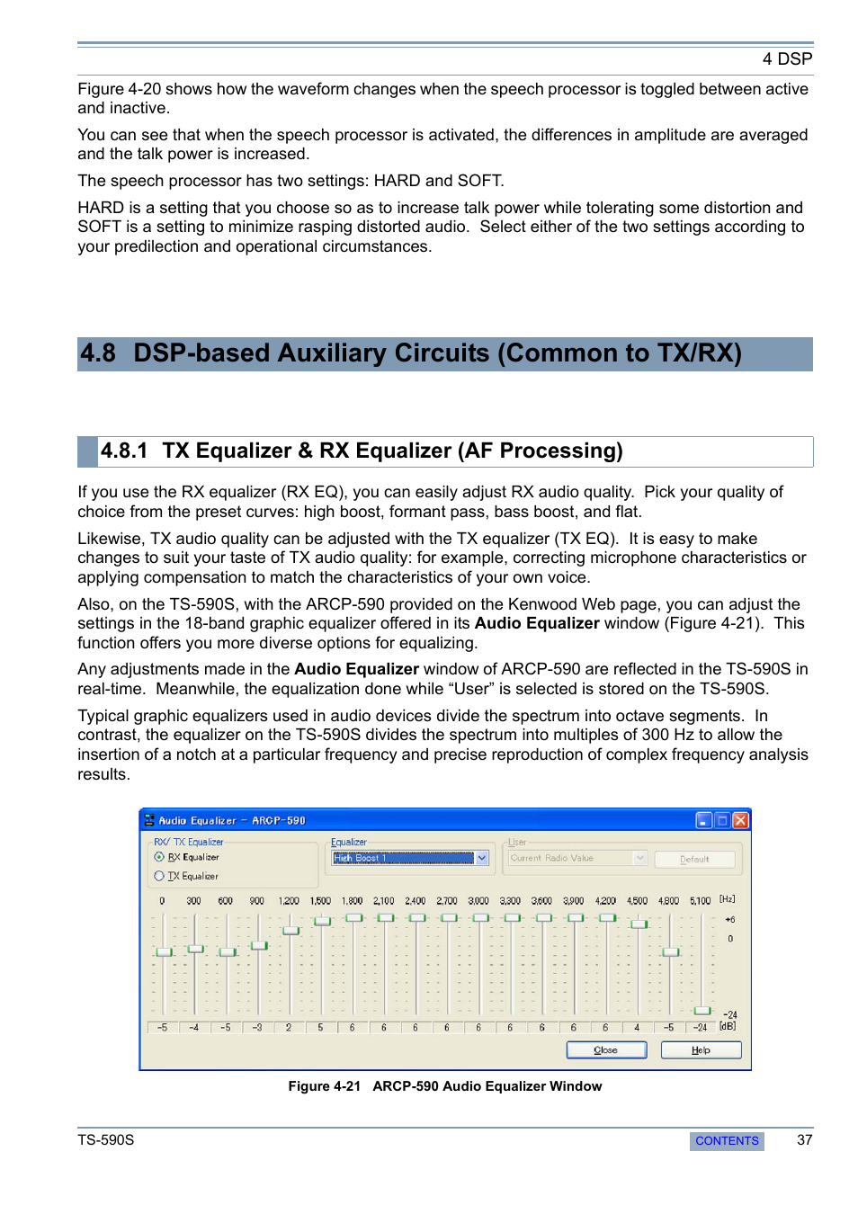 8 dsp-based auxiliary circuits (common to tx/rx), 1 tx equalizer & rx equalizer (af processing), 8 dsp-based auxiliary circuits | Common to tx/rx), Tx equalizer & rx equalizer (af processing) | Kenwood 50 MHZ ALL MODE TRANSCEIVER TS-590S User Manual | Page 43 / 76