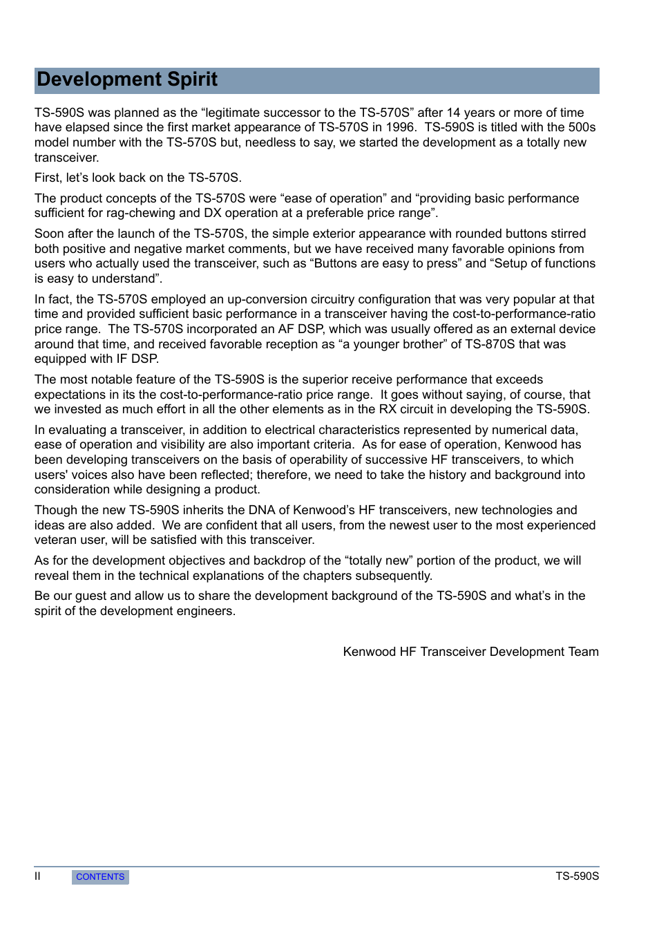 Development spirit | Kenwood 50 MHZ ALL MODE TRANSCEIVER TS-590S User Manual | Page 6 / 76