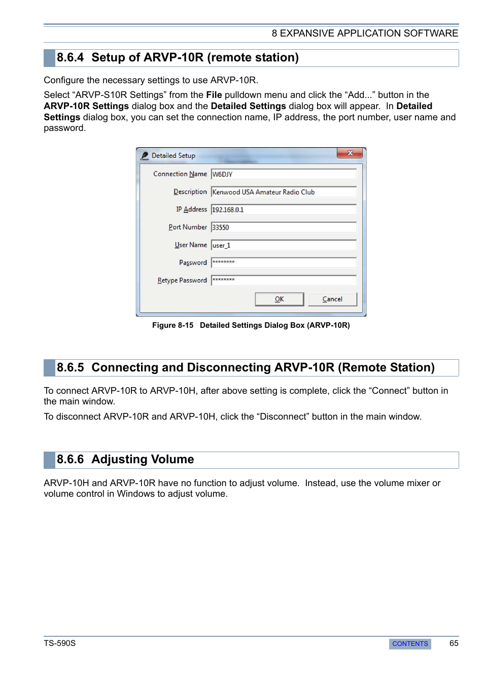 4 setup of arvp-10r (remote station), 6 adjusting volume, Setup of arvp-10r (remote station) | Adjusting volume | Kenwood 50 MHZ ALL MODE TRANSCEIVER TS-590S User Manual | Page 71 / 76