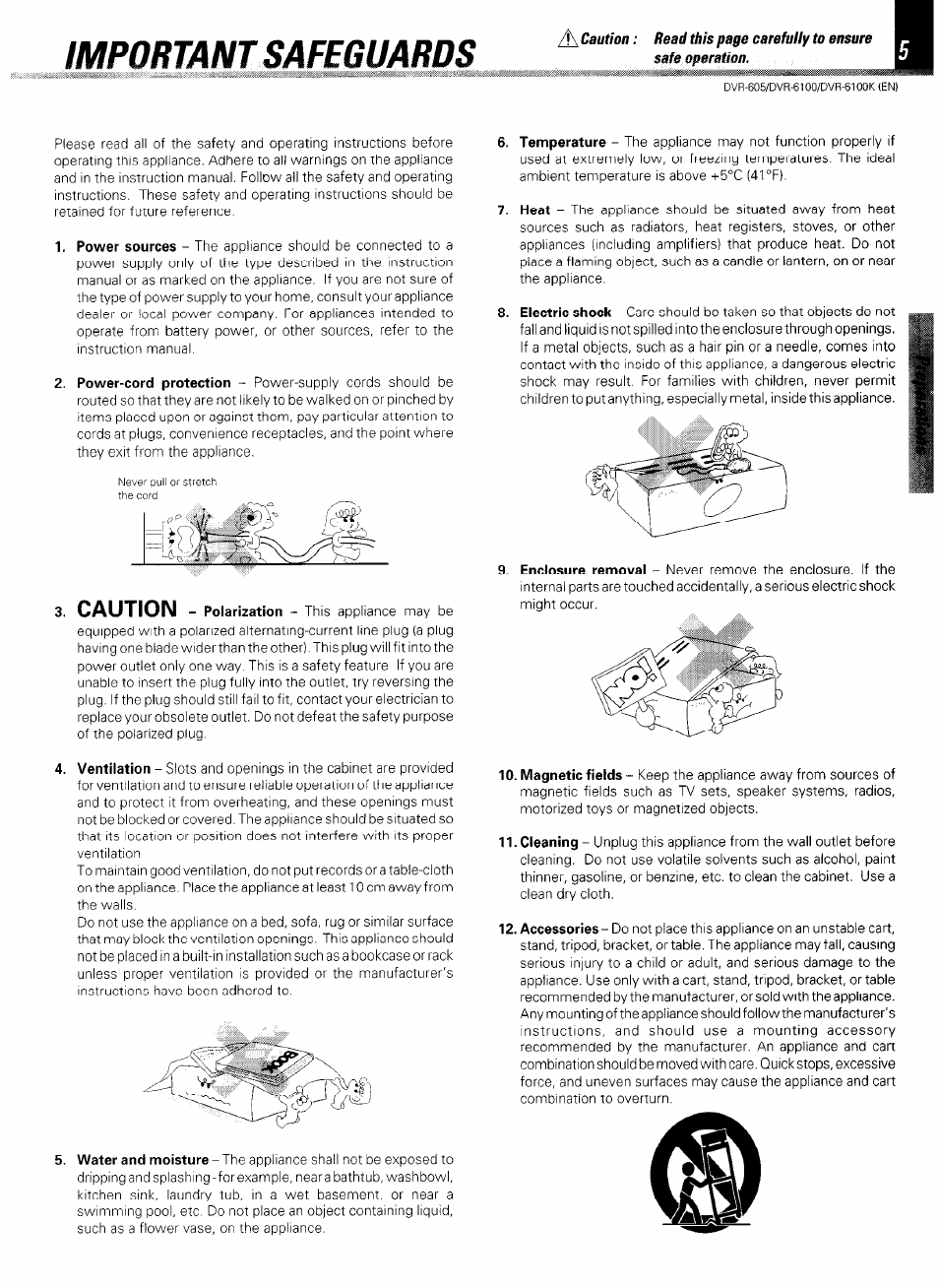 Important safeguards, Caution | Kenwood DVR-6100 User Manual | Page 5 / 76