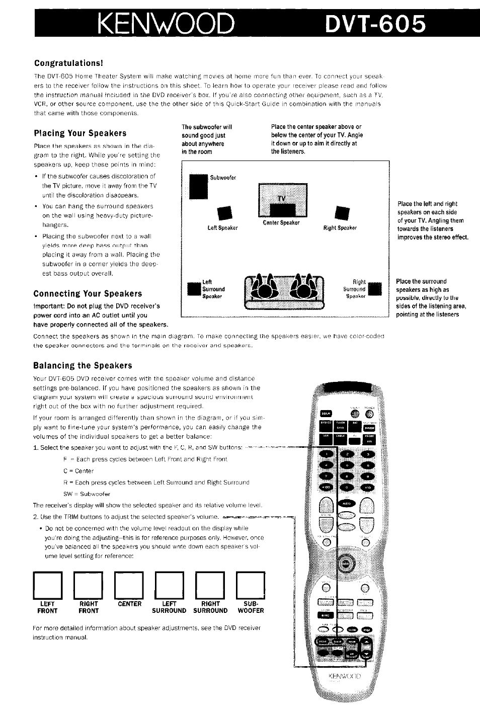 Kenwood, Dvt-605 | Kenwood DVR-6100 User Manual | Page 73 / 76