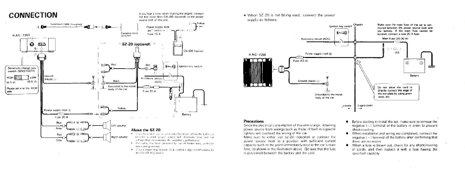 Connection, Precautions | Kenwood KAC-7200 User Manual | Page 3 / 6