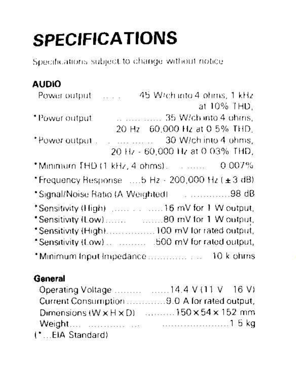 Specifications | Kenwood KAC-7200 User Manual | Page 4 / 6