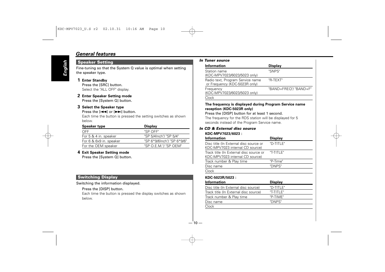 Kenwood KDC-MPV7023 User Manual | Page 10 / 44