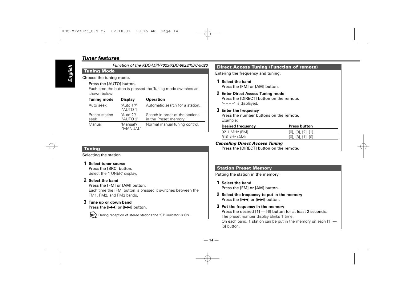 Kenwood KDC-MPV7023 User Manual | Page 14 / 44