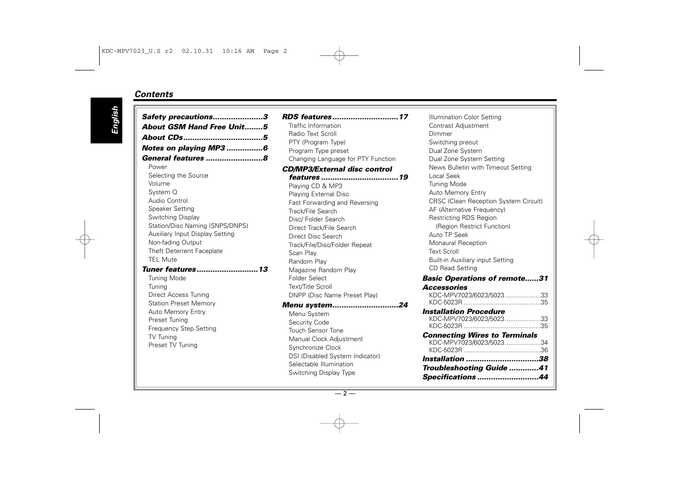 Kenwood KDC-MPV7023 User Manual | Page 2 / 44