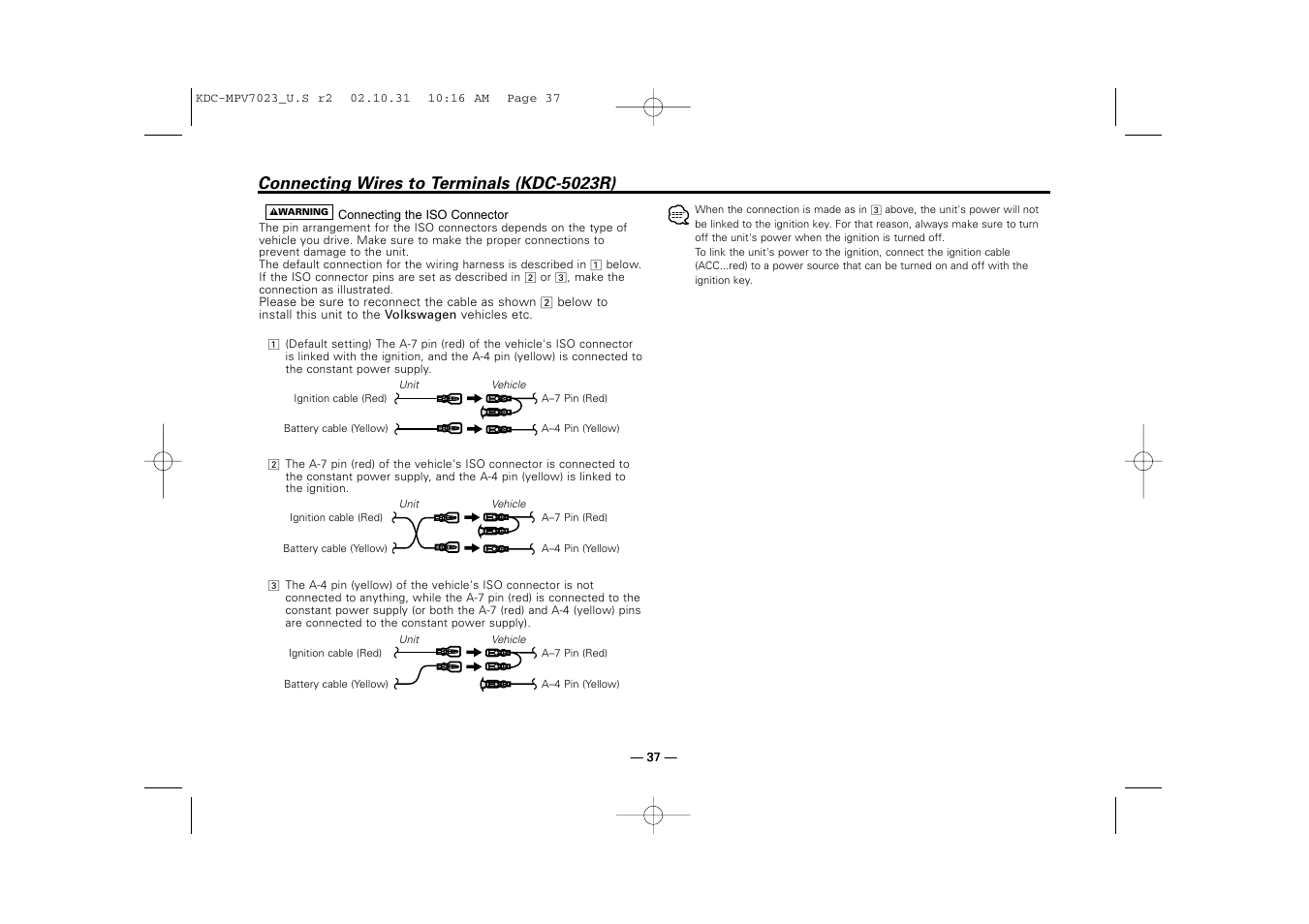 Connecting wires to terminals (kdc-5023r) | Kenwood KDC-MPV7023 User Manual | Page 37 / 44