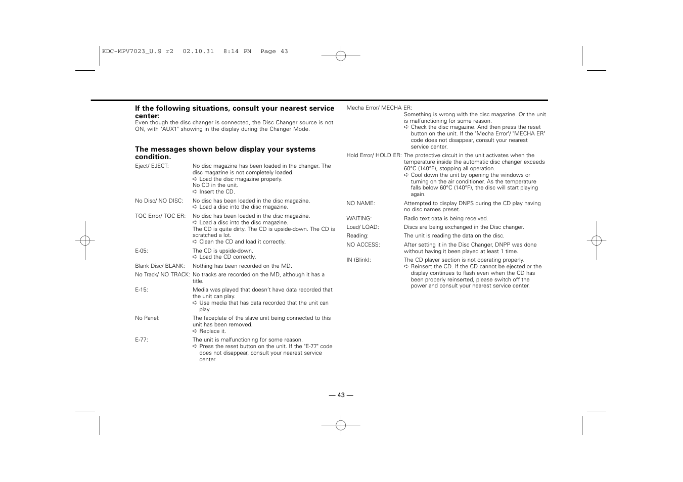 Kenwood KDC-MPV7023 User Manual | Page 43 / 44