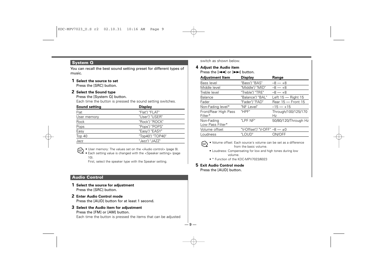 Kenwood KDC-MPV7023 User Manual | Page 9 / 44