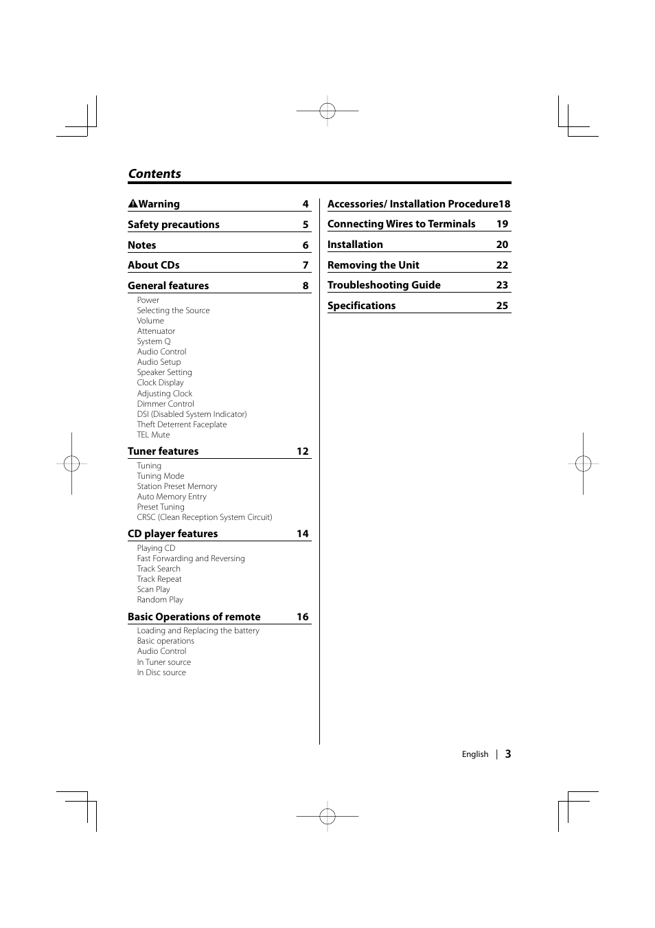 Kenwood KDC-128CR User Manual | Page 3 / 72