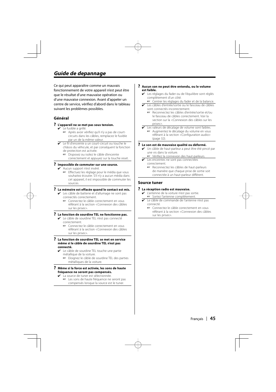 Guide de depannage | Kenwood KDC-128CR User Manual | Page 45 / 72