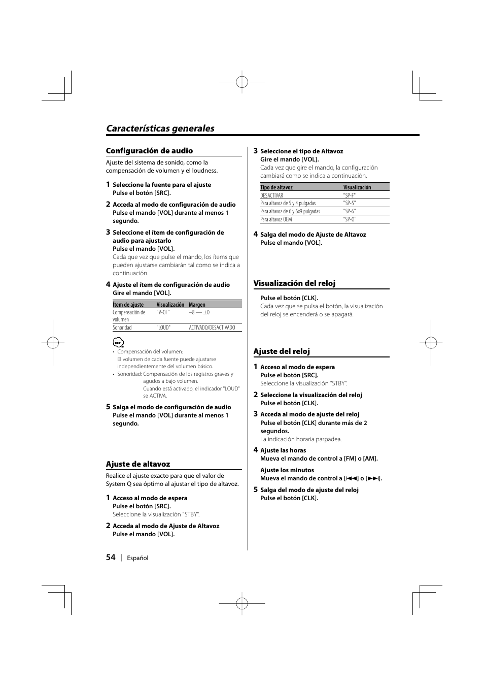 Características generales | Kenwood KDC-128CR User Manual | Page 54 / 72