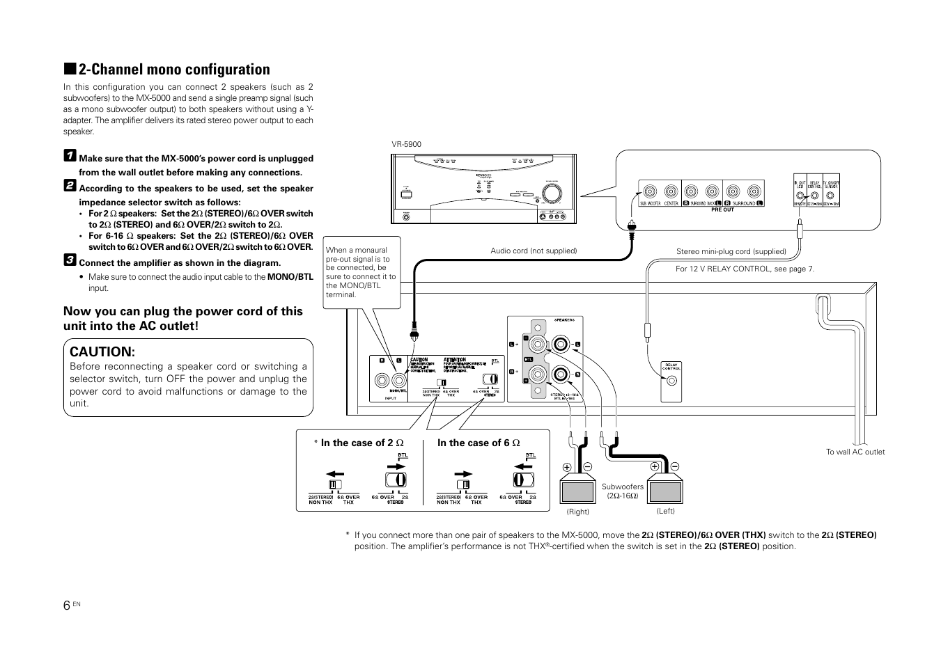 Channel mono configuration, Caution | Kenwood MX-5000 User Manual | Page 6 / 8