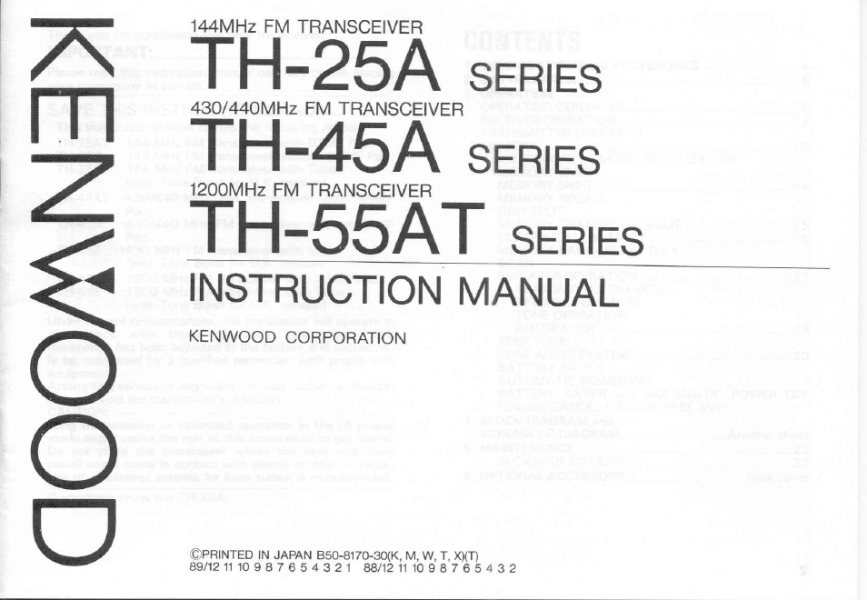 Kenwood TH-55AT Series User Manual | 23 pages